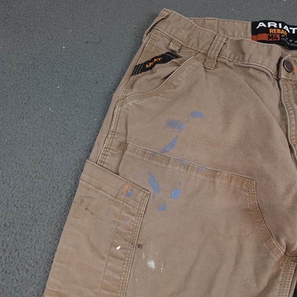 Ariat Rebar M4 Pants Mens 32x30 Brown Carpenter Canvas Workwear Paint Stains - Picture 3 of 9